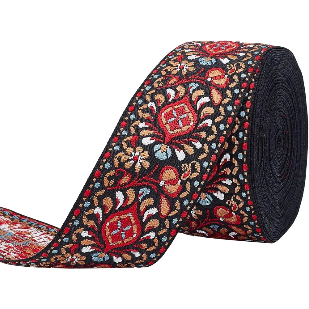 Ethnic Floral Jacquard Ribbon 2 Inch Indian Red – 10 Yards Jacquard Craft Ribbon Axl AECH04-18250
