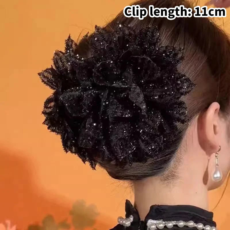Mesh Flower Hair Claw Clip – Women's Shark Ponytail Clip Hair Claw Clip Axl 11CM Black