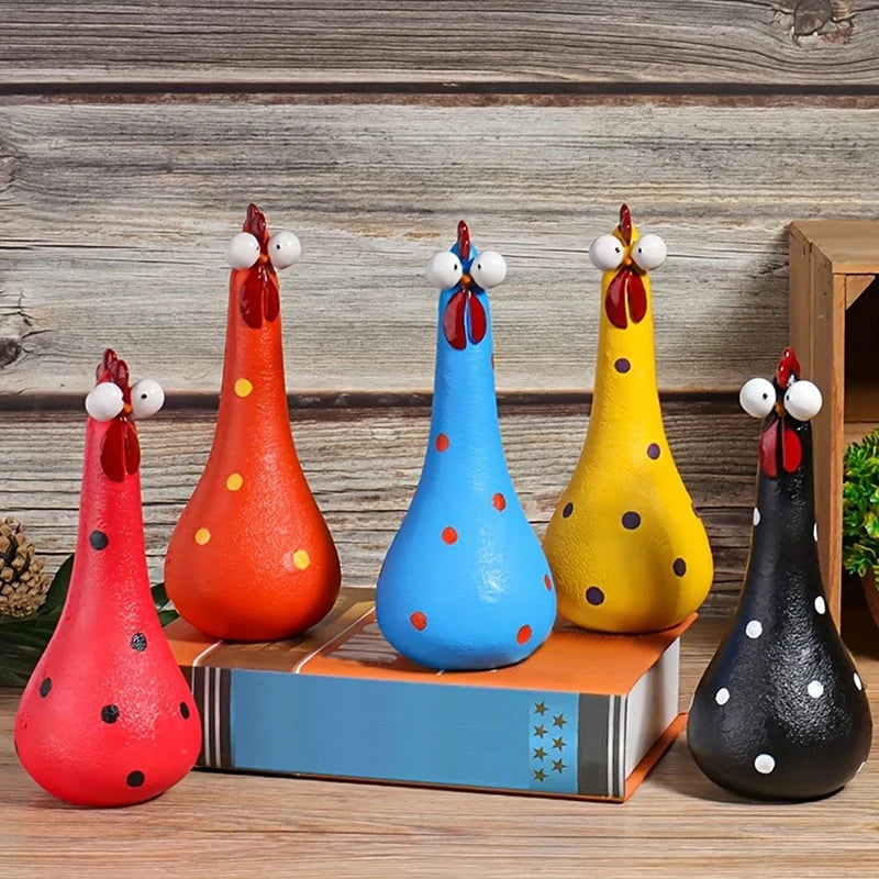 Quirky Big-Eyed Chicken Figurine – Polka Dot Resin Garden Statue Garden Figurine Axl