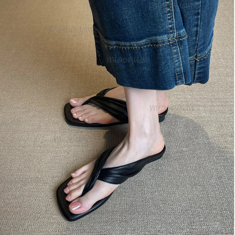 French Retro Women's Clip Toe Flat Sandals – Summer Flip Flops Women's Flat Sandals Axl