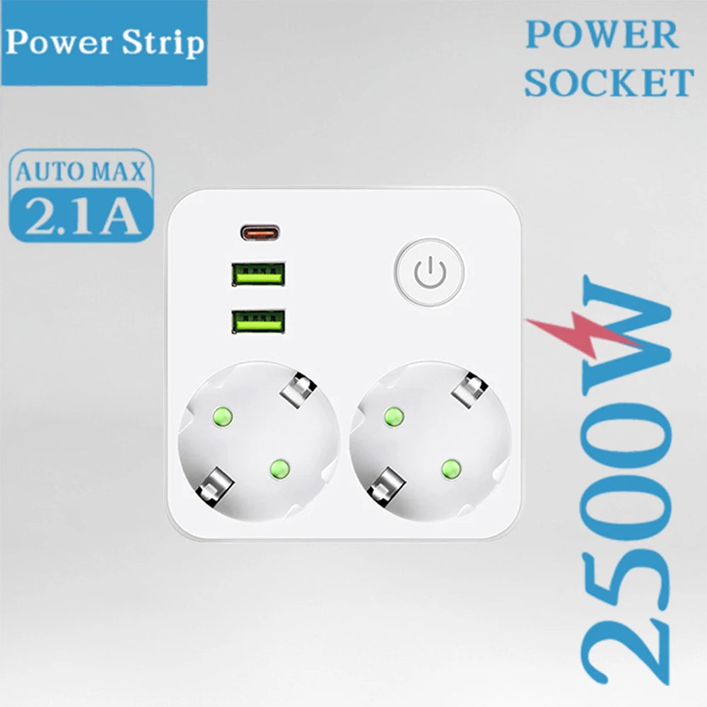Wall Power Strip 2 AC Outlets 3 USB Ports 2500W | Advaka Wall Power Strip Axl