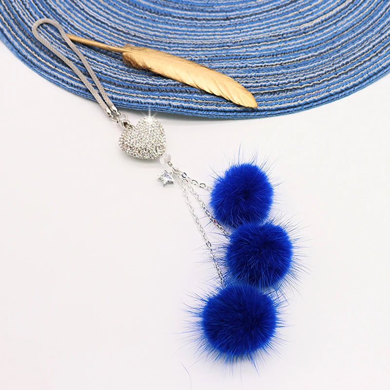 Rhinestone Crystal Plush Pendant Car Rearview Mirror Charm Car Mirror Charm Axl Navy