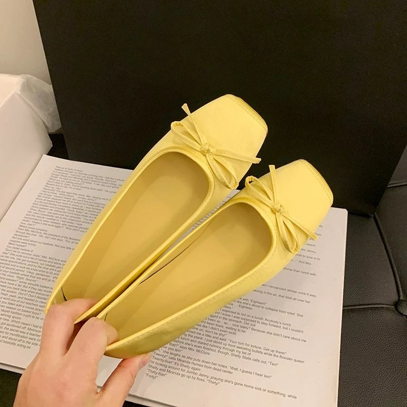 Women's Square Toe Ballet Flats – Bow Slip-On Dress Shoes Ballet Flats Axl YELLOW 37