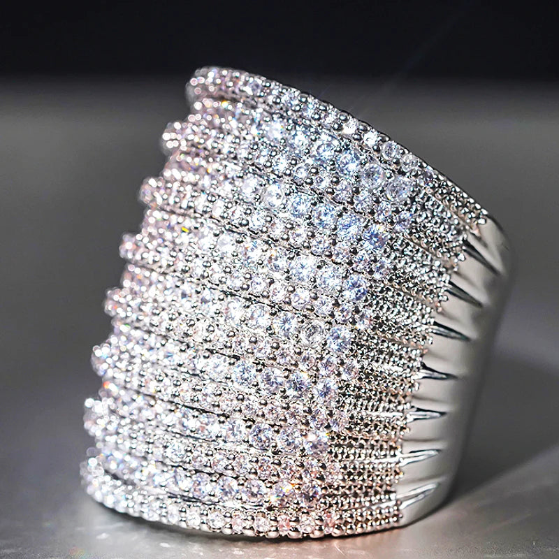 Huitan Wide Band CZ Cocktail Ring – Women's Engagement Gift Cocktail Ring Axl