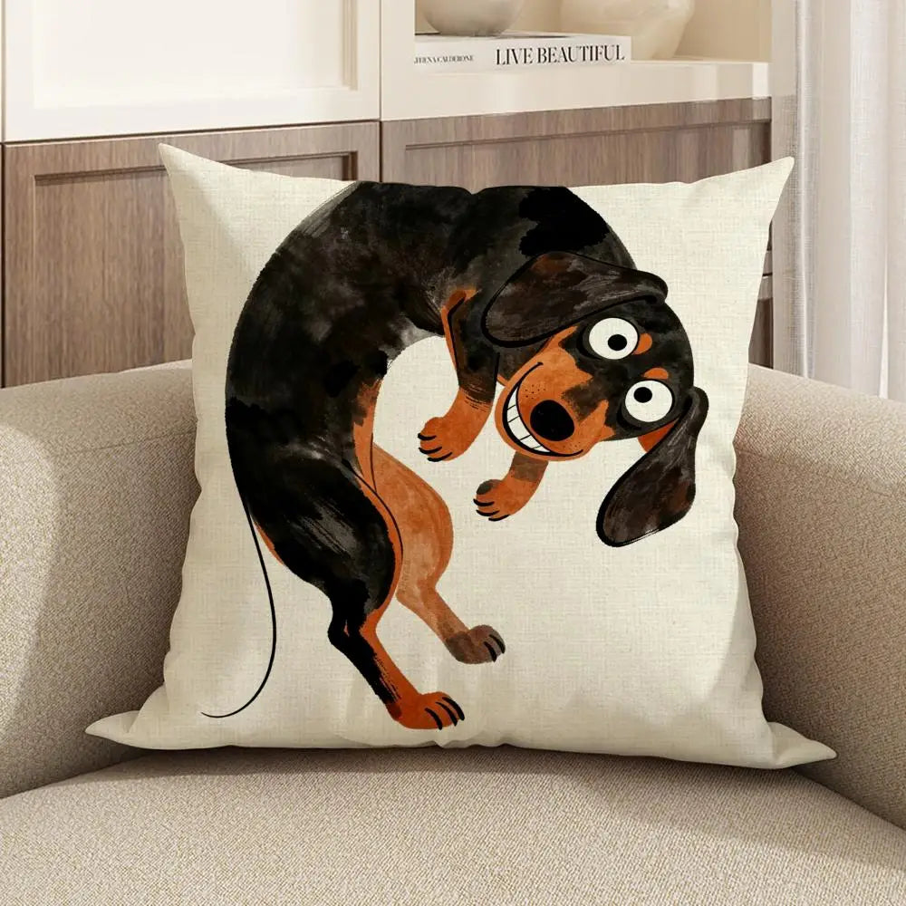 Dachshund Watercolor Linen Cushion Cover | Sofa & Home Decor Cushion Cover Axl White5 60X60cm