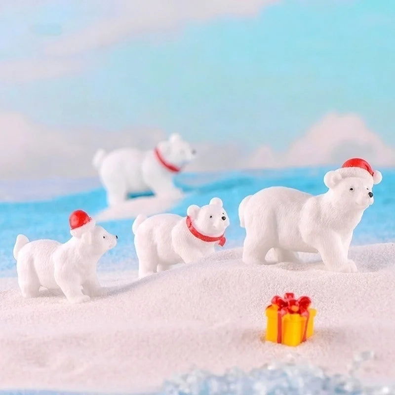 Miniature Polar Bear Figurines Set of 3 – Christmas Snow Decor Miniature Figurine Set Axl
