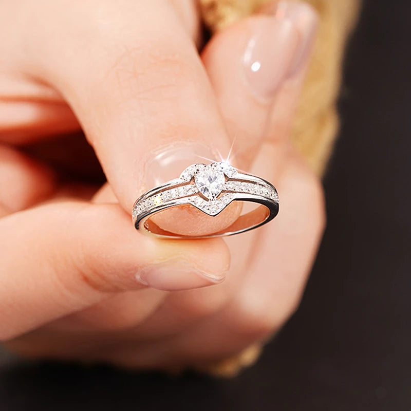 Huitan Heart Cubic Zirconia Wedding Band Ring for Women Wedding Band Ring Axl