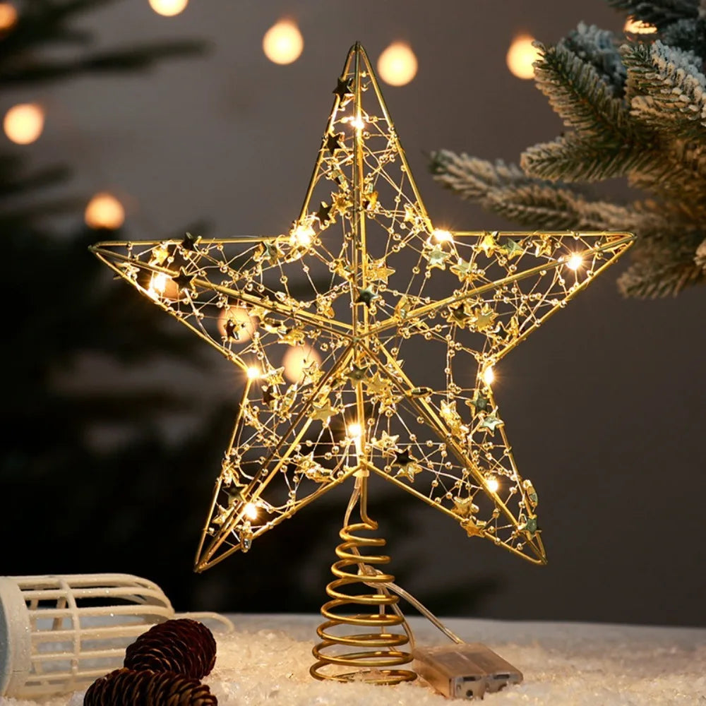 LED Pearl Wire Star Christmas Tree Topper – Gold Iron, 10 LEDs Christmas Tree Topper Axl 7