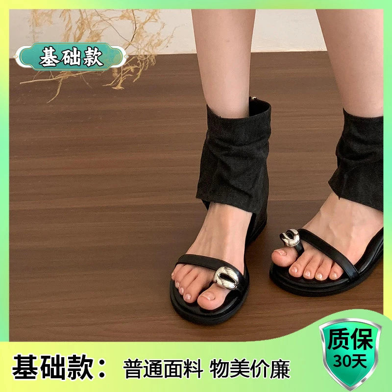 Women's Open-Toe Mid-Calf Height-Increasing Roman Sandal Boots Sandal Boots Axl black 35