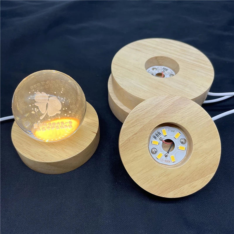 10cm Wood LED Light Base | Rotating Crystal Display Stand LED Display Stand Axl