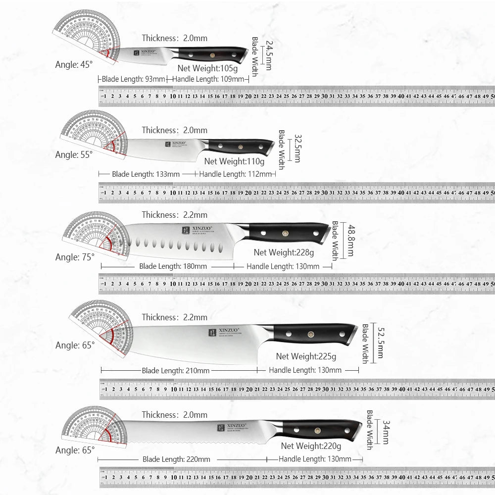 XINZUO 7-Piece Kitchen Knife Set with Acacia Block | DIN 1.4116 Kitchen Knife Set Axl