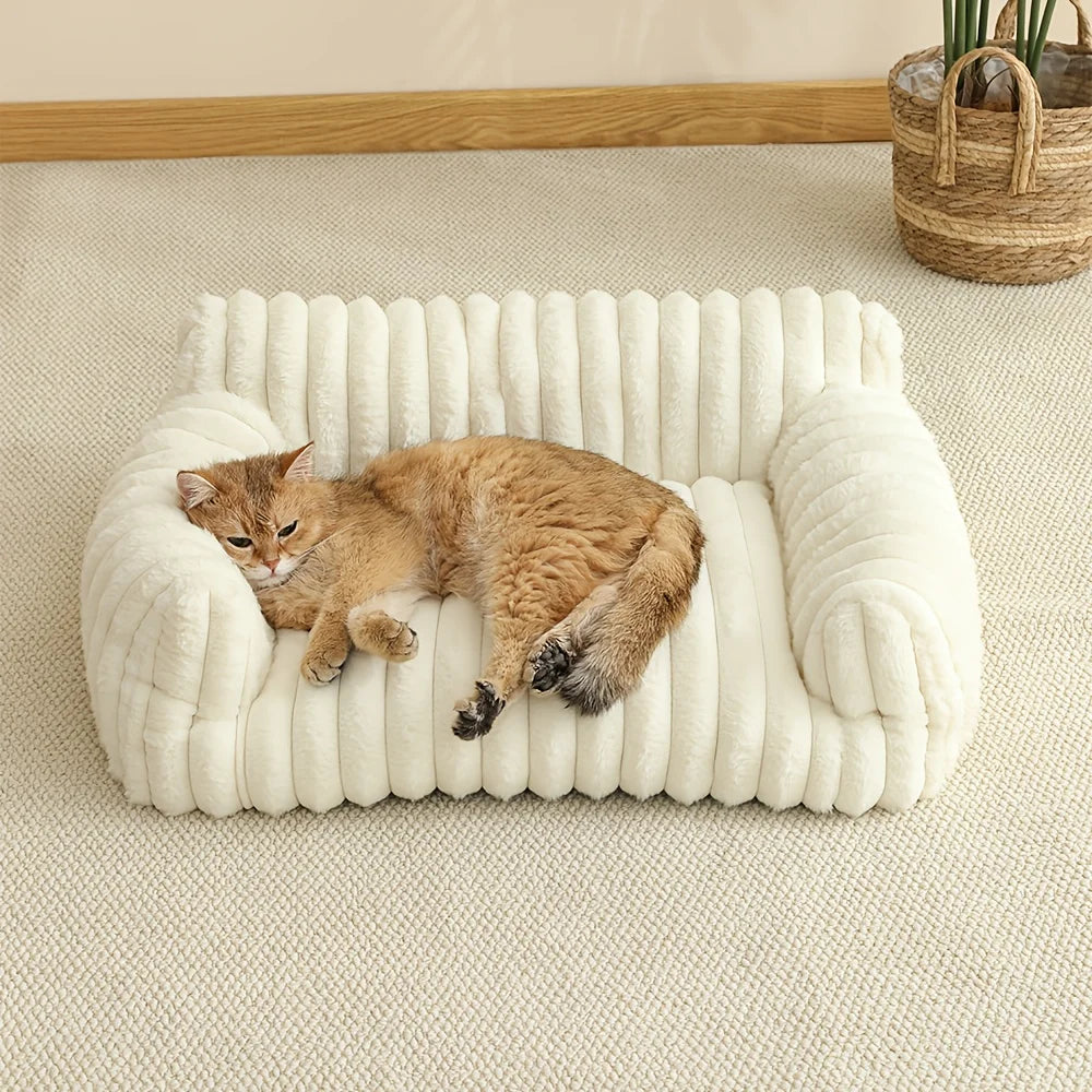 KEMORELA Striped Cat Sofa Bed – Breathable All-Season Pet Bed Cat Sofa Bed Axl White L