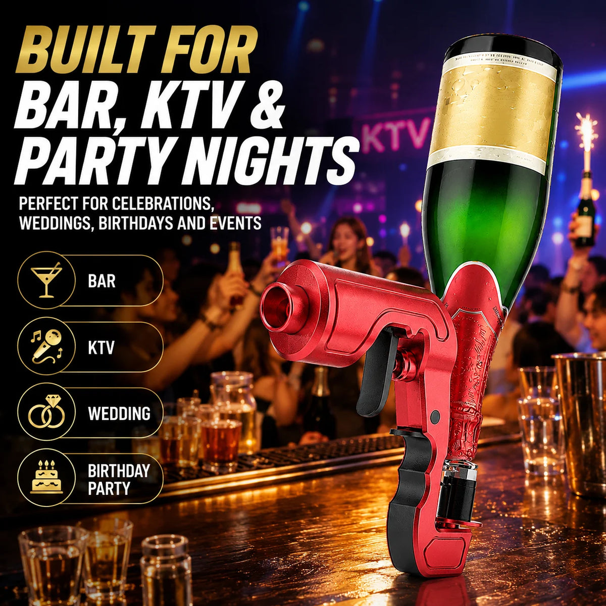 Champagne Sprayer Gun – Leak-Proof Party Bottle Shooter Bar Party Gadget Axl