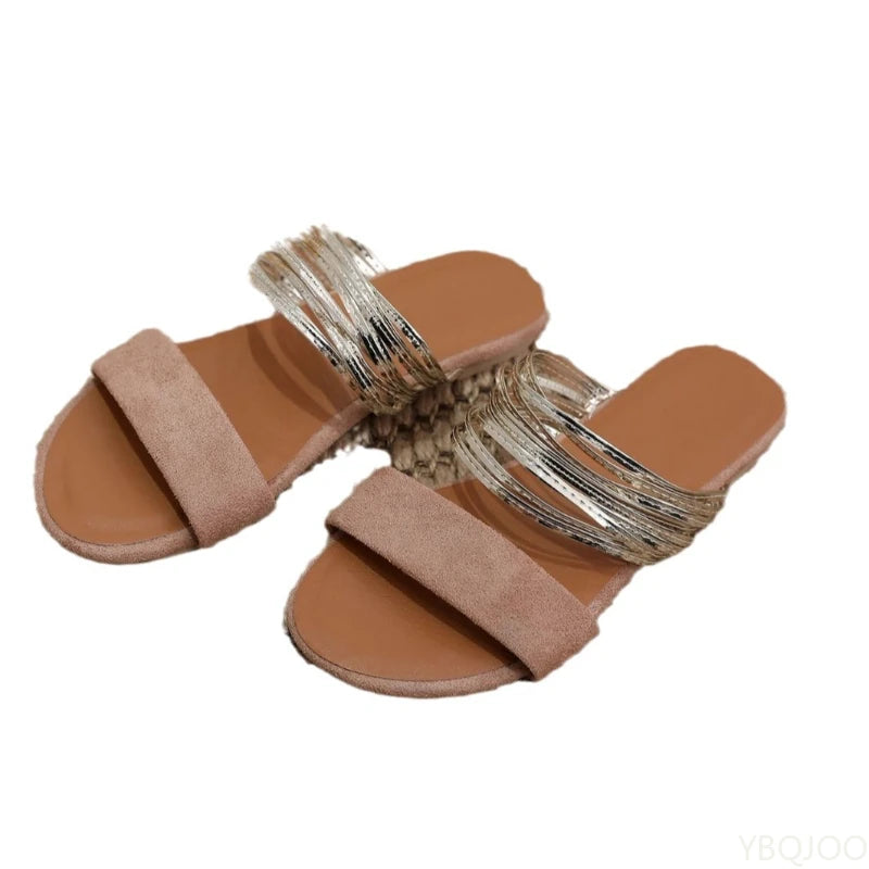 YBQJOO Women's Luxury Flat Slippers – Elegant Summer Outdoor Shoes Women's Flat Slippers Axl