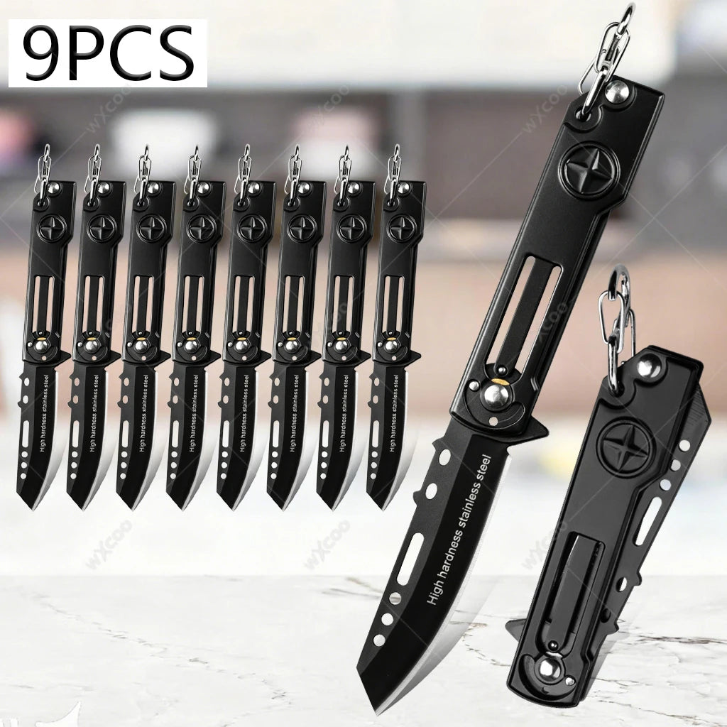 WXCOO Folding Paring Knife – Mini Stainless Steel Keychain Knife Folding Paring Knife Axl 9PCS