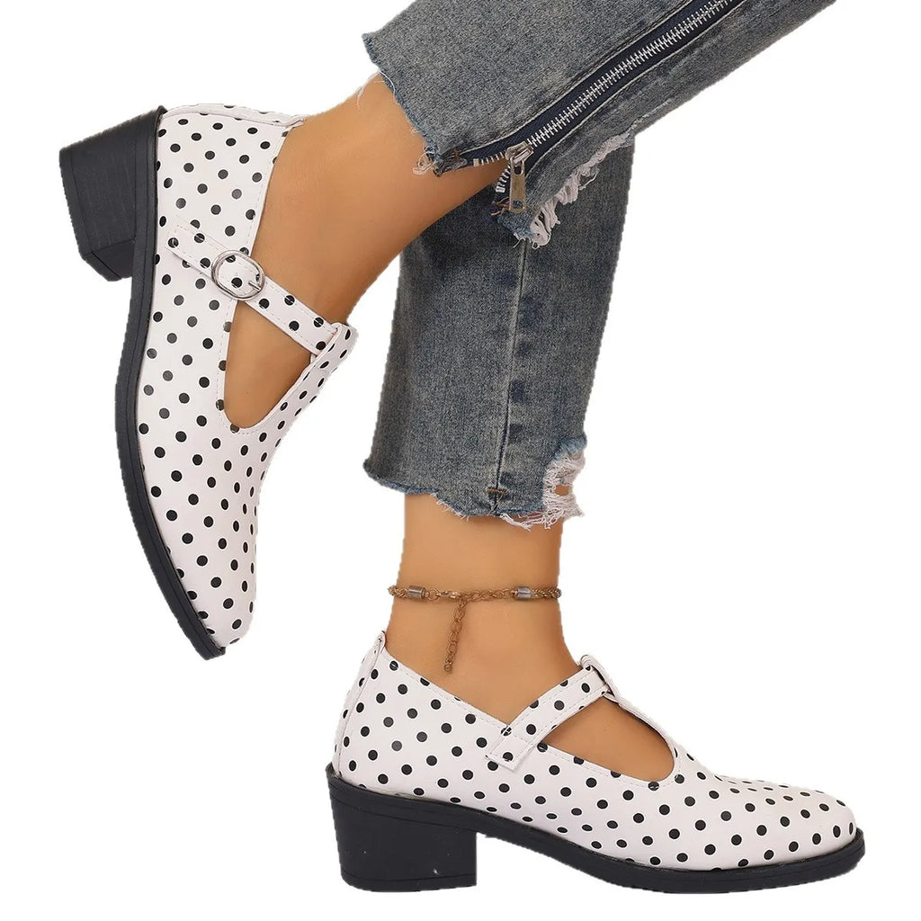 Women's Polka Dot Mary Jane Pumps – Low Block Heel Buckle Mary Jane Pumps Axl