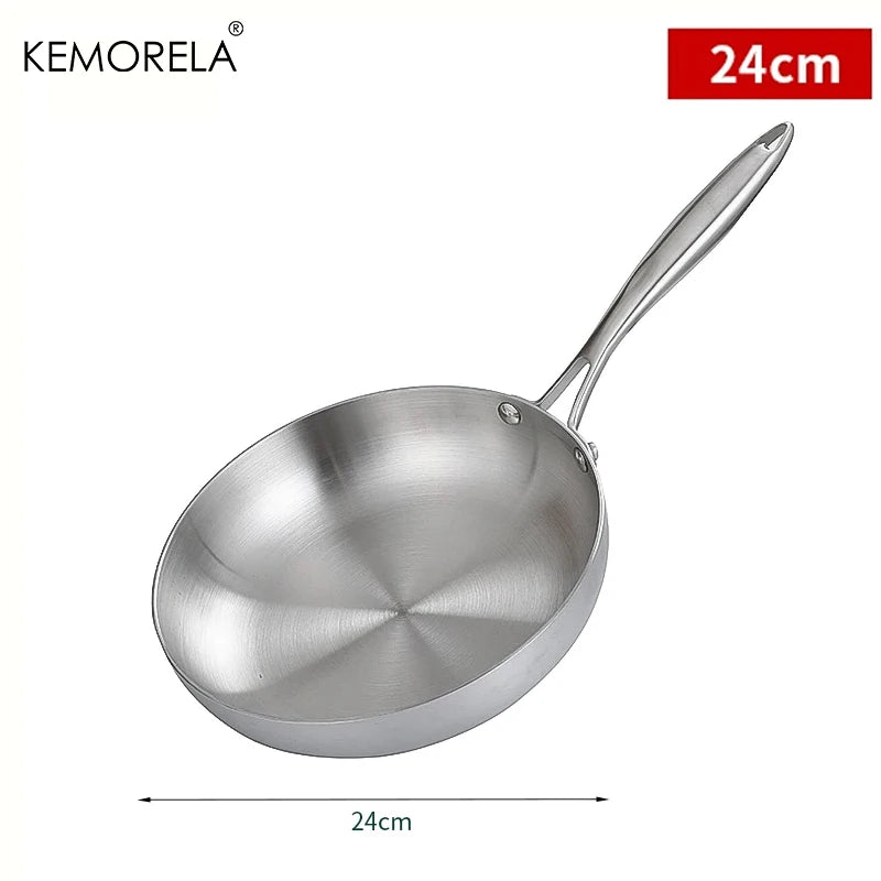 KEMORELA 304 Stainless Steel Uncoated Frying Pan | Gas & Induction Stainless Steel Frying Pan Axl 24cm