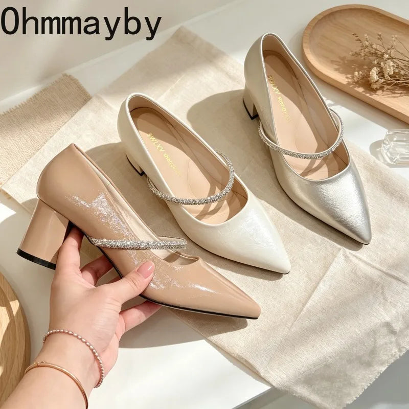 Rhinestone Strap Women's Mid Heel Pumps – Wedding & Office Mid Heel Pumps Axl