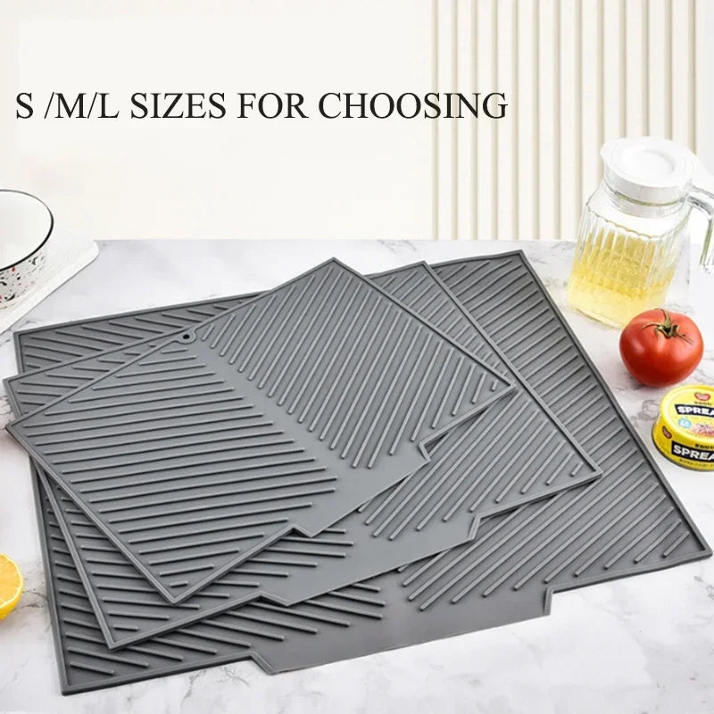 Silicone Drying Mat – Non-Slip Dish Drain Pad & Heat-Safe Coaster Silicone Drying Mat Axl Light Grey M33x43cm Rectangular