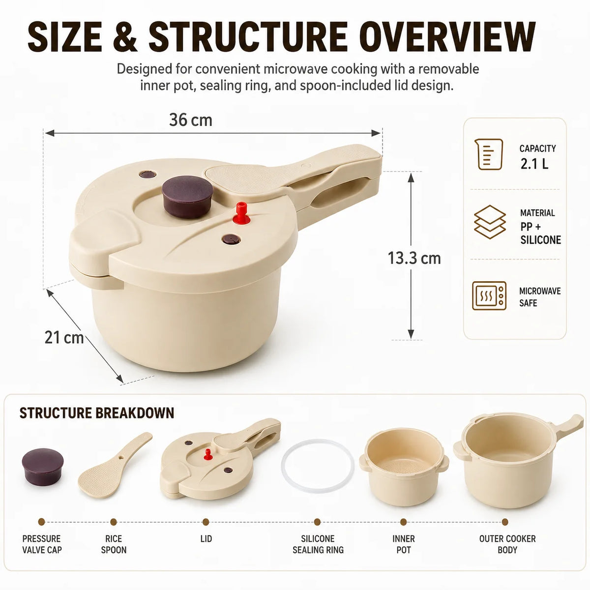 2.3L Microwave Pressure Cooker & Steamer Pot – BPA-Free Microwave Pressure Cooker Axl