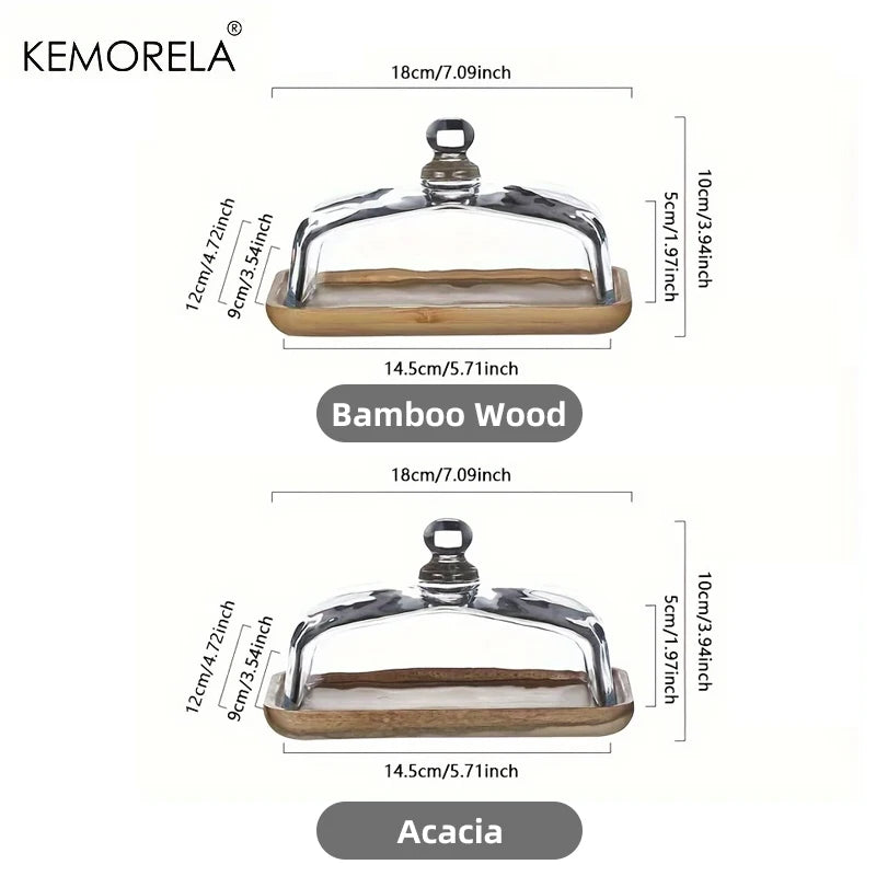 Wood Cake Stand with Glass Dome Cover – Dessert Serving Tray Cake Stand & Dome Axl