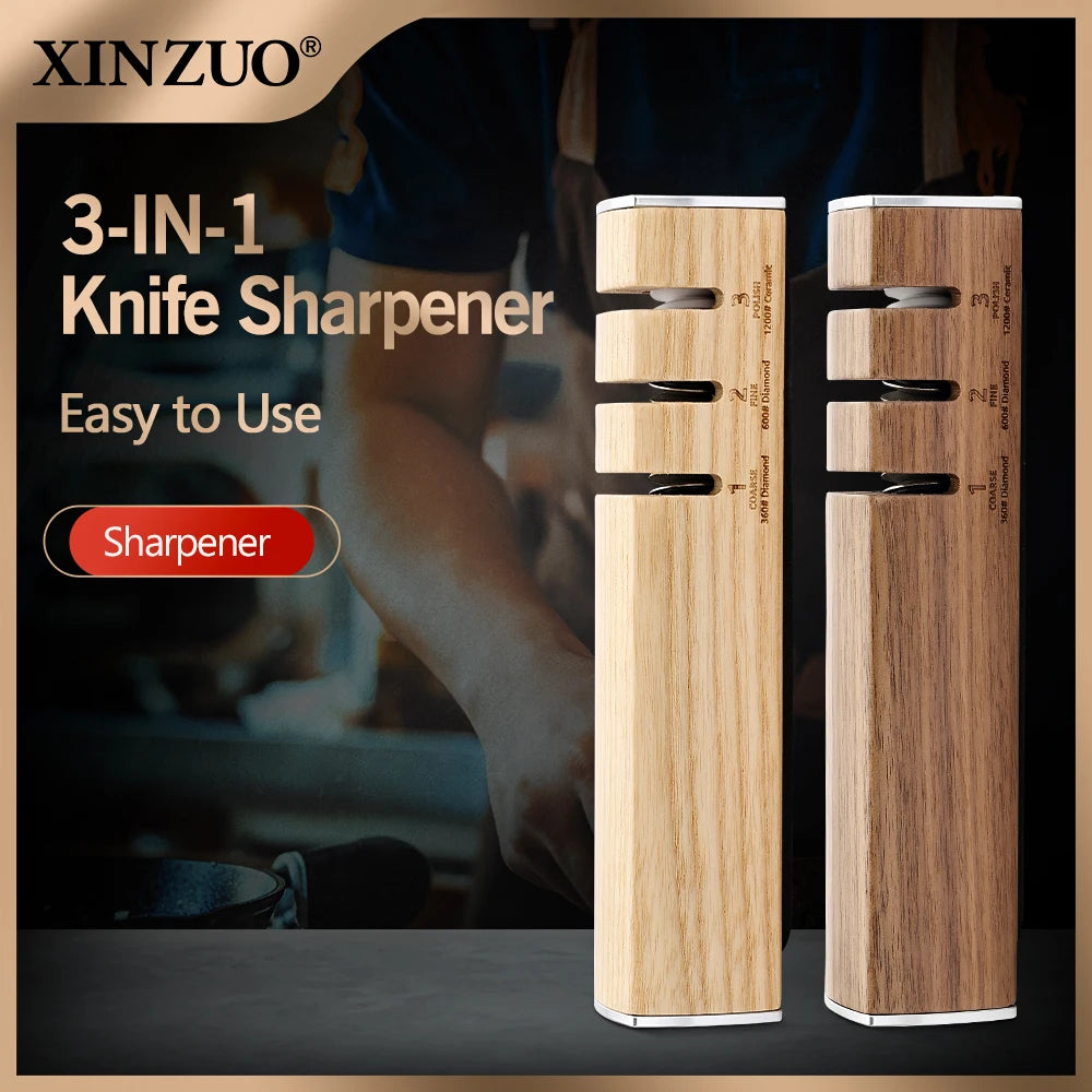 XINZUO 3-Stage Knife Sharpener – Diamond & Ceramic 360/600/1200 Knife Sharpener Axl
