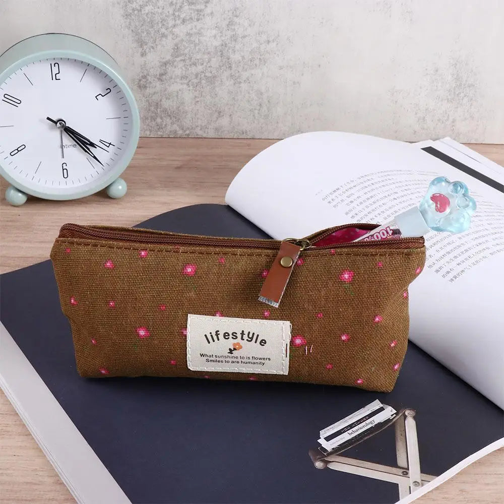 Floral Canvas Pencil Case Zipper Pouch – School & Office Pencil Case Pouch Axl