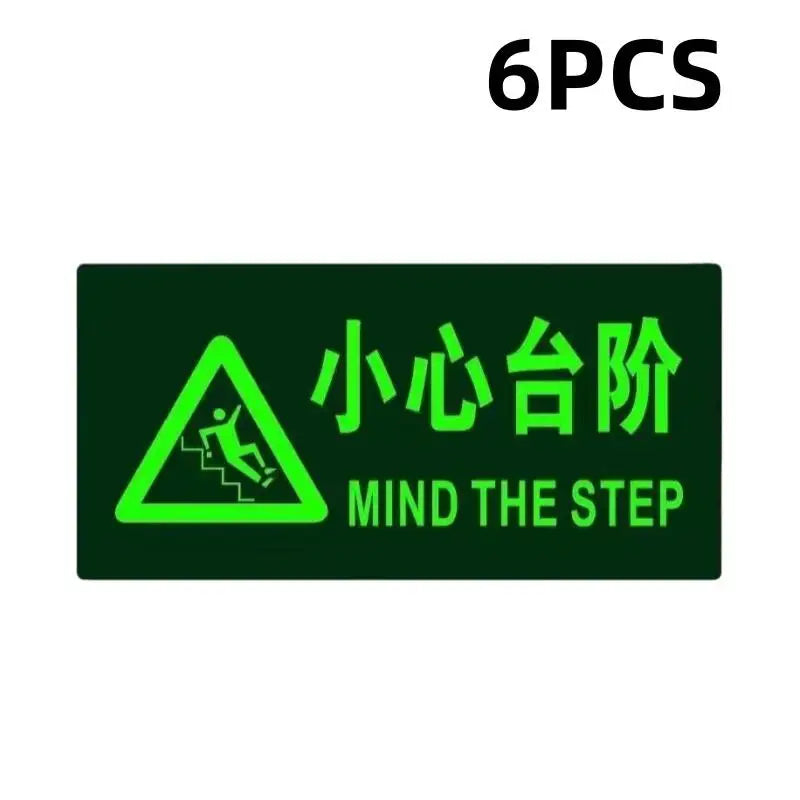 Glow in the Dark Exit Floor Stickers – Evacuation Signs 2/6 Pack Safety Floor Stickers Axl MIND THE STEP 6PCS