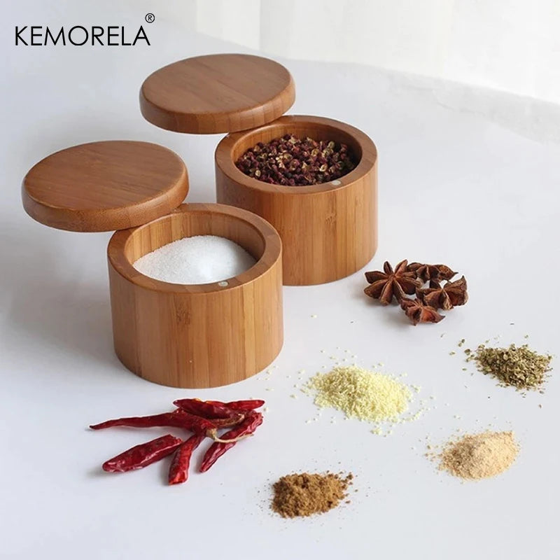 Bamboo Salt Box with Magnetic Swivel Lid | Kitchen Spice Storage Kitchen Spice Container Axl
