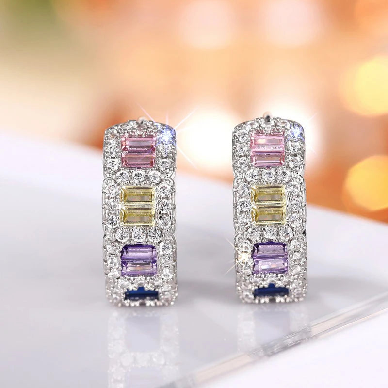 Huitan Colored CZ Hoop Earrings – Women's Fashion Circle Jewelry Hoop Earrings Axl
