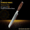 67-Layer Damascus Steel Kitchen Knife – Santoku, Chef & Paring Damascus Kitchen Knife Axl Bread Knife