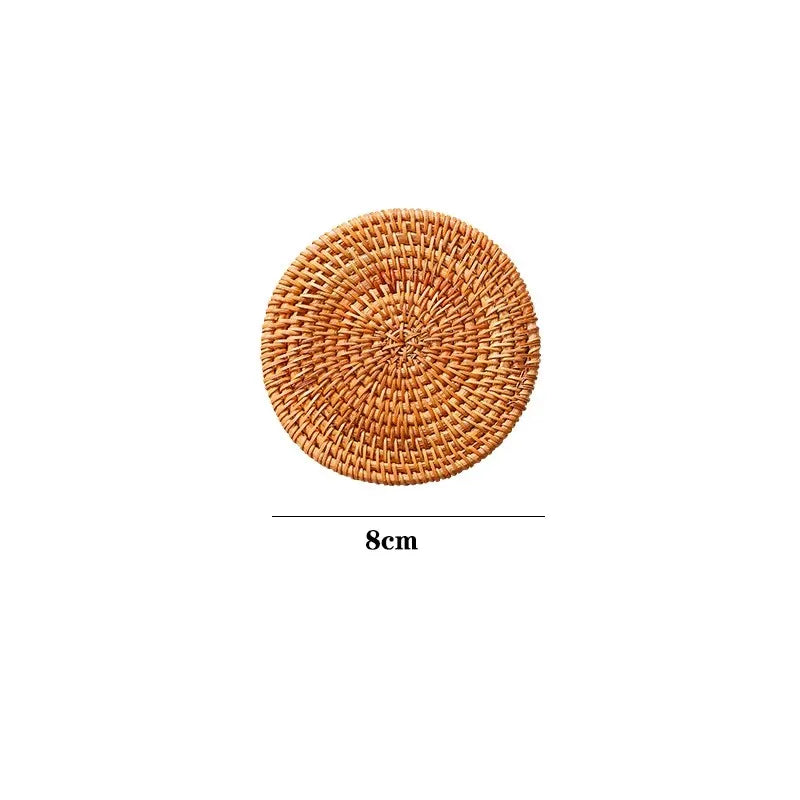 KEMORELA Round Rattan Coaster – Handmade Natural Cup Mat & Placemat Rattan Coaster Axl 8CM M