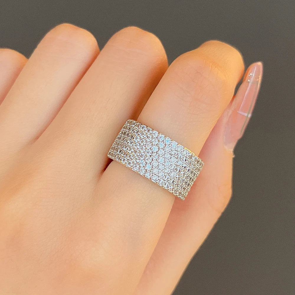 Huitan CZ Paved Silver Wedding Band Ring – Cubic Zirconia Wedding Band Ring Axl