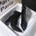 YBQJOO Women's Patent Ankle Boots – Square Heel Pointed Toe Women's Ankle Boots Axl Black glossy 40