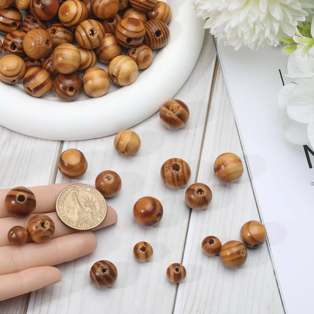 300Pcs Natural Wood Beads – 3 Sizes Round Wooden Spacer Beads Wooden Craft Beads Axl