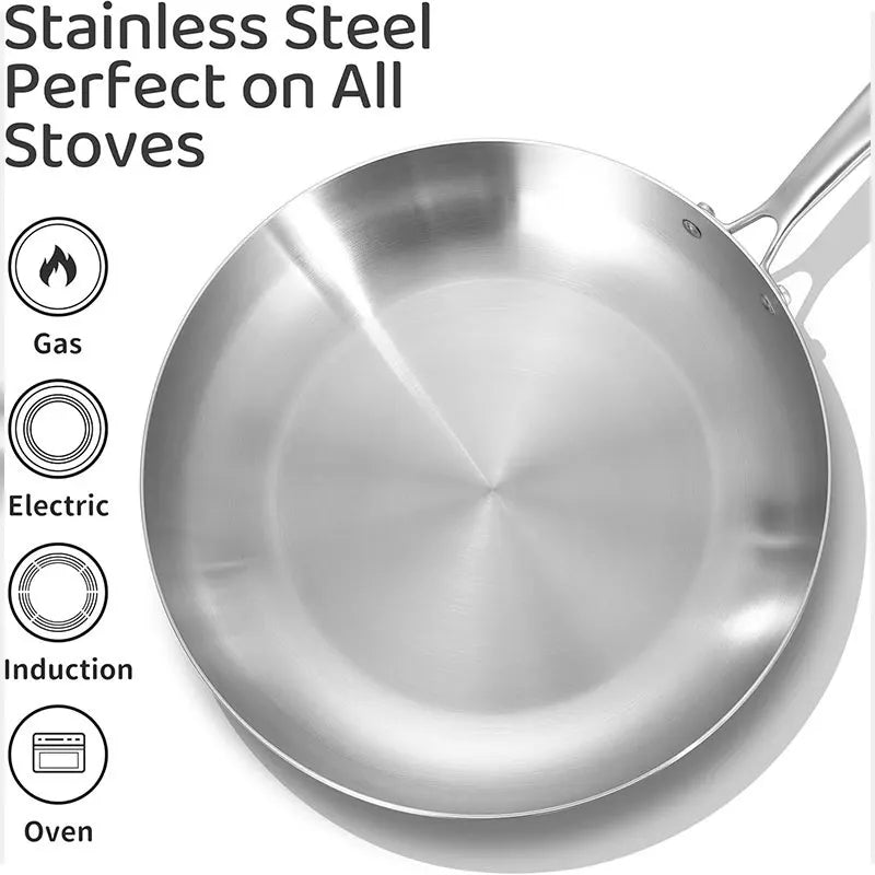 304 Stainless Steel Tri-Ply Nonstick Frying Pan & Wok 24–30cm Stainless Steel Cookware Axl