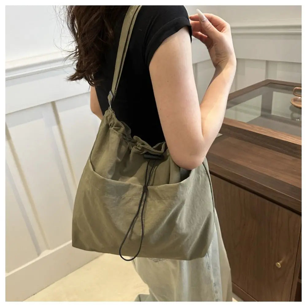 Women's Nylon Drawstring Tote – Waterproof Crossbody Bucket Bag Drawstring Bucket Bag Axl green-no pendant