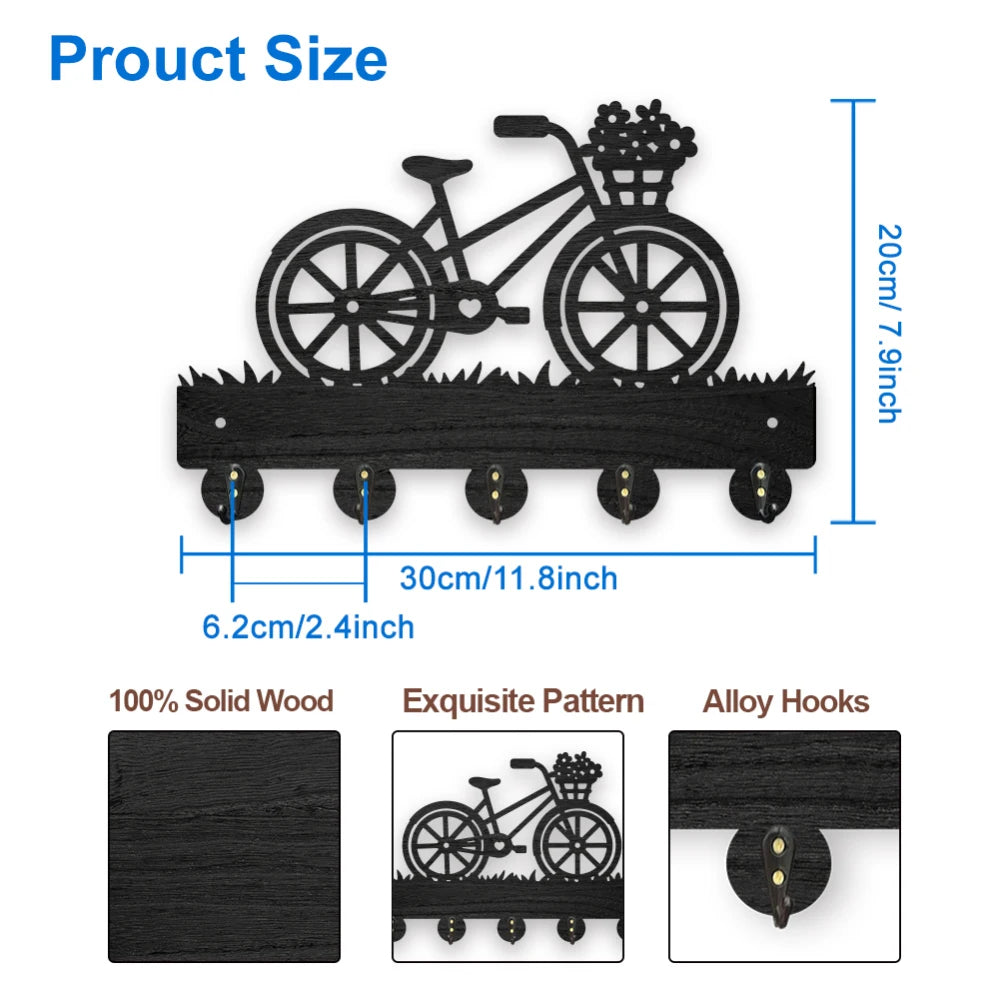 Wolf Forest Wood Wall Coat Rack – 5 Hook Key Holder 11.8in Wall Coat Rack Axl AECH04-06581