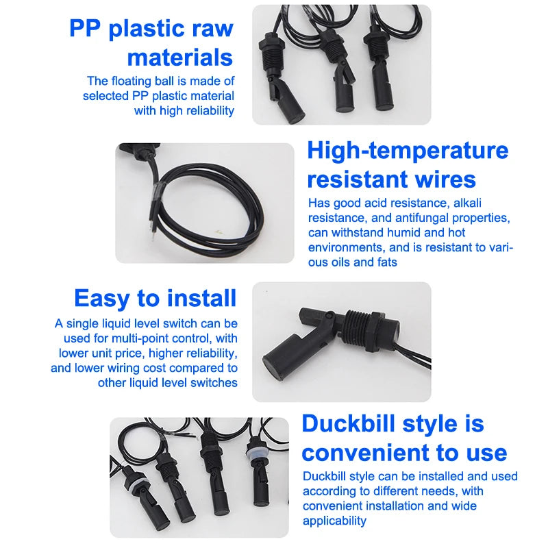 PP Plastic Ball Float Switch – 12V–110V Water Level Sensor Water Level Sensor Axl