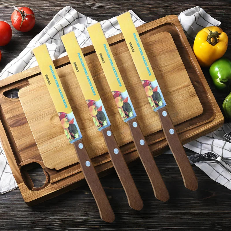 Wood Handle Serrated Steak Knife Set | Stainless Steel Cutlery Steak Knife Set Axl