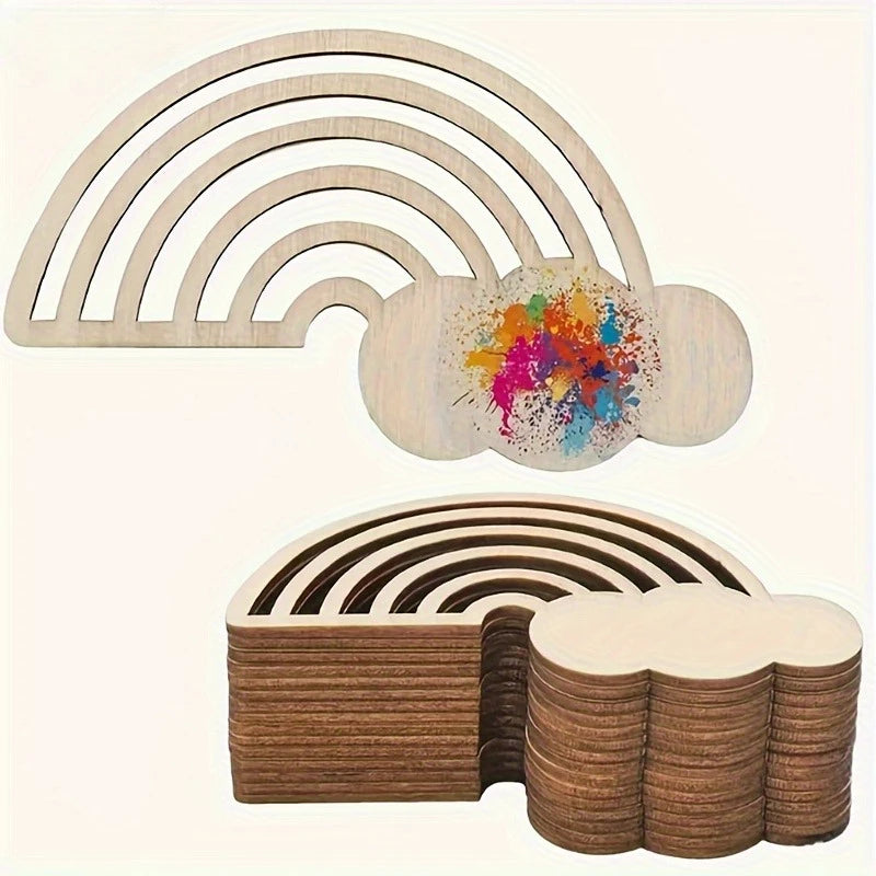 Unfinished Wooden Rainbow & Cloud DIY Craft Shapes – 10/30 Pack Wooden Craft Shapes Axl