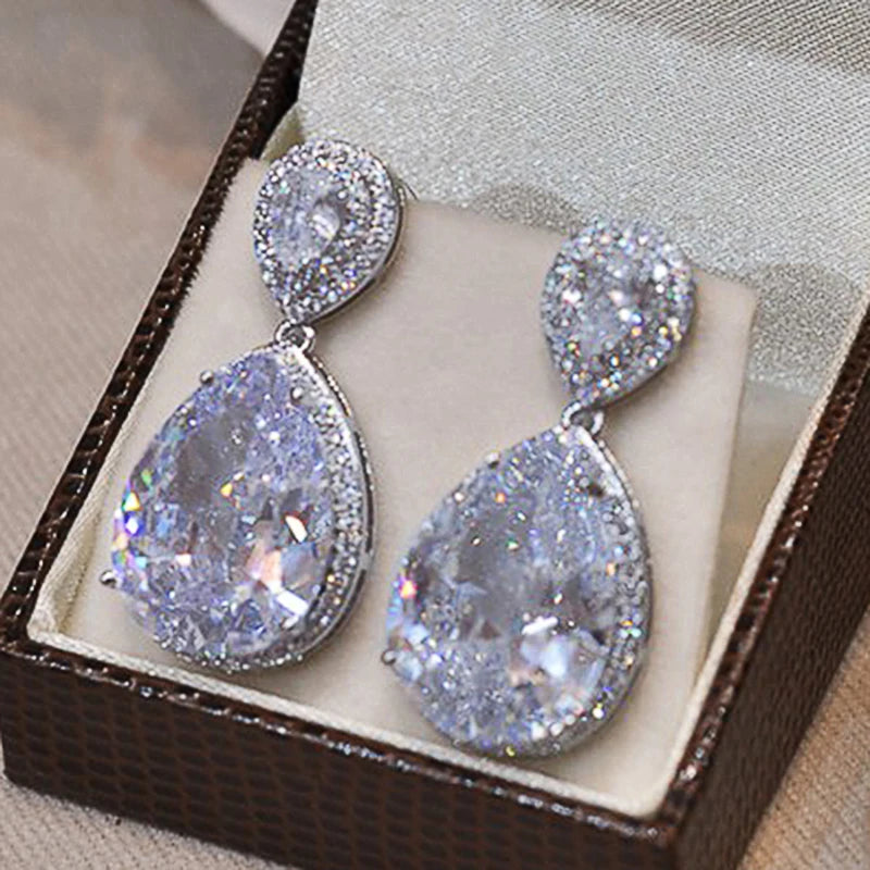 Huitan Water Drop Cubic Zirconia Drop Earrings | Wedding Jewelry Drop Earrings Axl E2274
