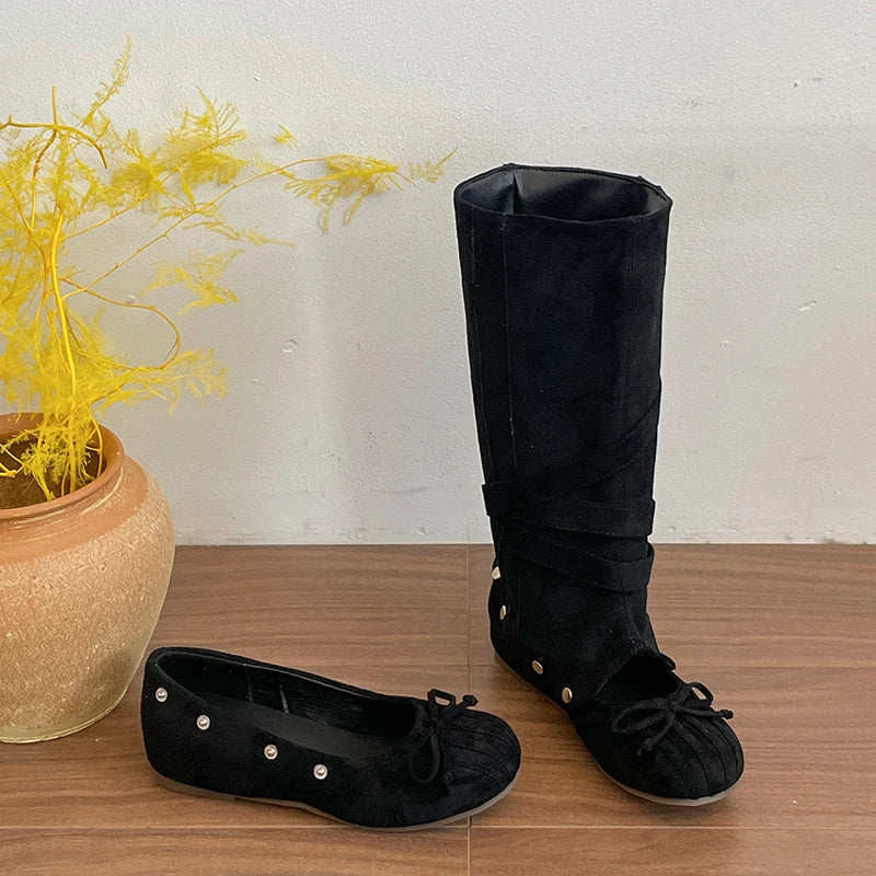 Women's Vintage Hollow Wedge Boots | Multi-Buckle Slip-On Wedge Boots Axl black 35