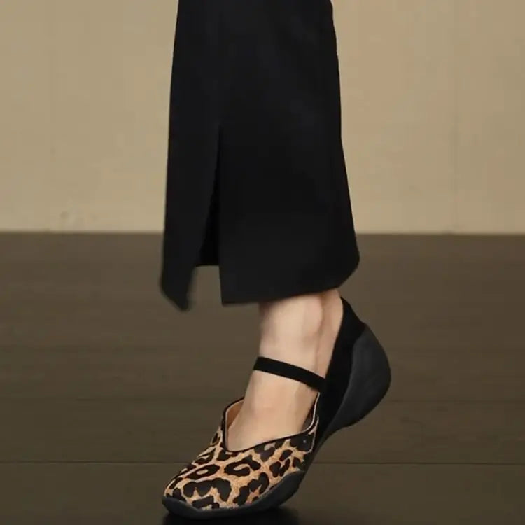 Women's Leopard Print Mary Jane Flats – Soft Sole Non-Slip Mary Jane Flats Axl