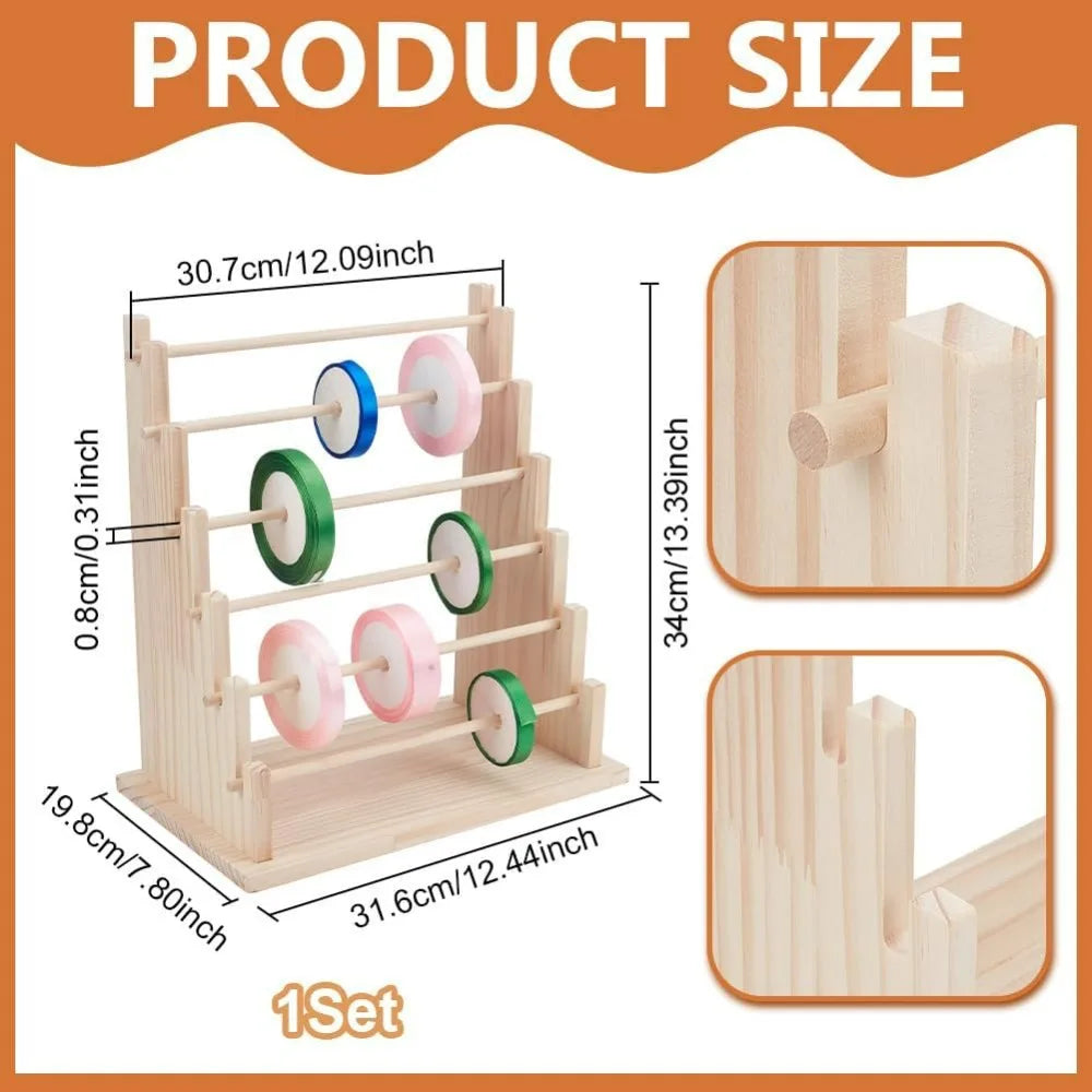 6-Tier Wooden Ribbon Organizer Rack – Sewing Storage Shelf Ribbon Storage Rack Axl
