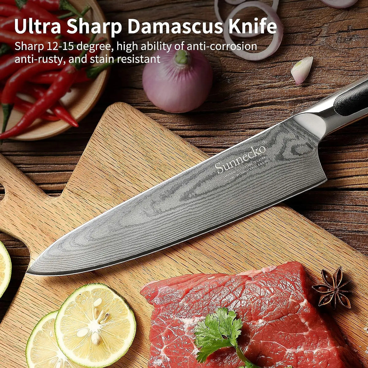 Sunnecko Damascus Steel Chef's Knife 8"/6.5" VG10 G10 Handle Damascus Chef Knife Axl