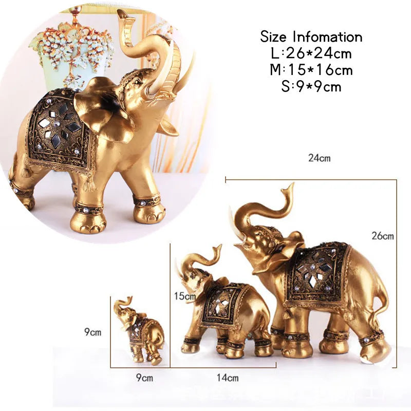 Golden Resin Elephant Statue – Feng Shui Lucky Figurine Decor Decorative Figurine Axl