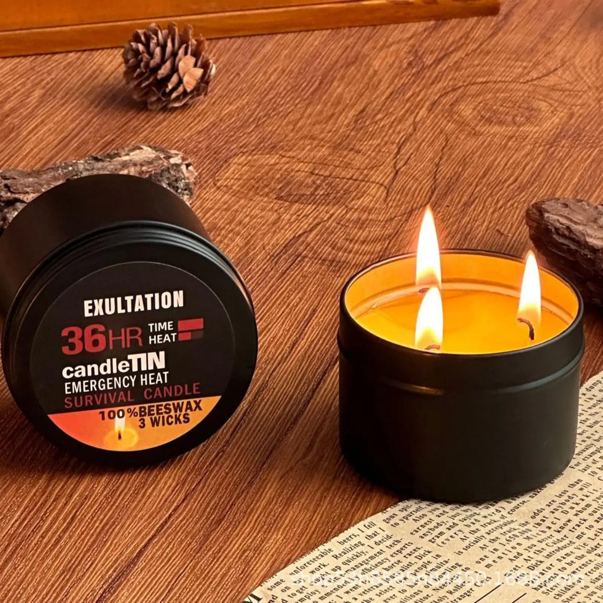 3-Wick Beeswax Survival Candle – 36-Hour Smokeless Jar Candle Emergency Jar Candle Axl