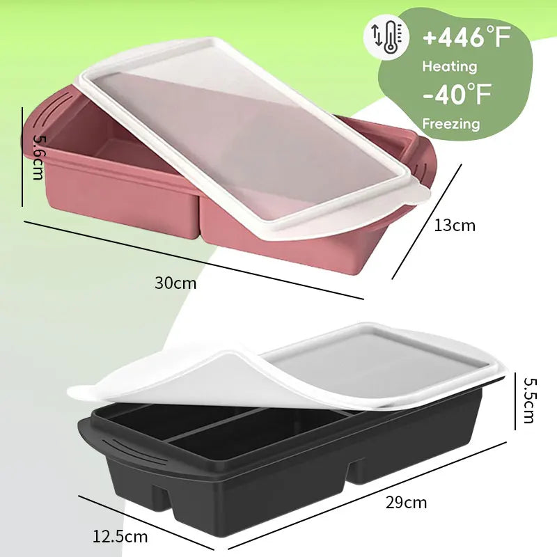 Silicone Food Freezer Mold – 4-Cup Portion Tray with Lid Silicone Freezer Tray Axl