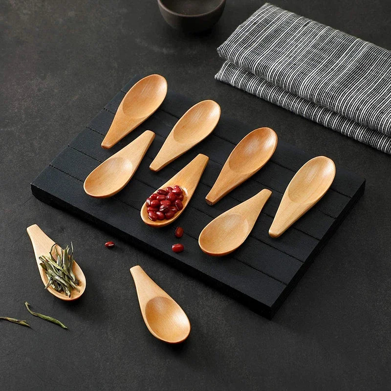 Wood Mini Tea Spoons Set of 5 – Coffee & Sugar Scoops 7cm Wooden Teaspoon Set Axl